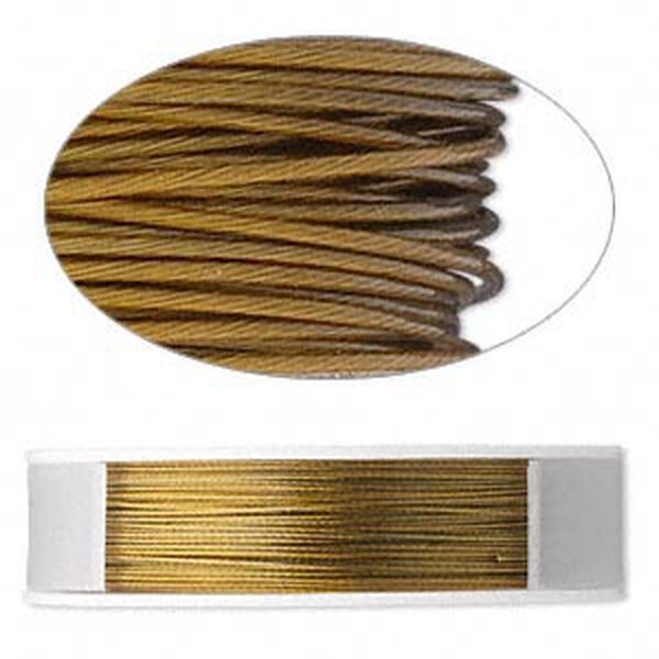 Beading wire, Tigertail™, nylon-coated stainless steel, gold, 7 strand, 0.012-inch diameter. Sold per 100-foot spool. image number 0