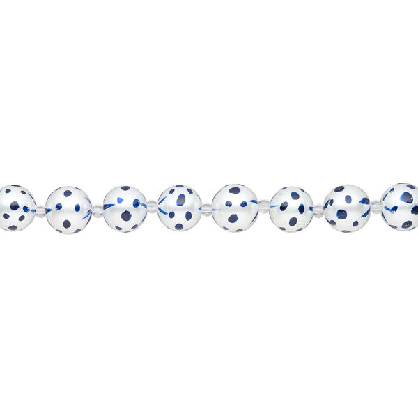 Bead, glass 1pkg8, opaque dark blue and white, 16mm hand-painted round. image number 1