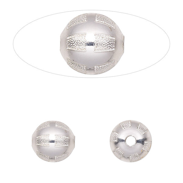 Bead, sterling silver, 10mm round with laser-cut square pattern. Sold individually. image number 0
