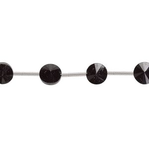 Black spinel 1pkg14, hand-cut faceted flat round bead natural 6-7mm