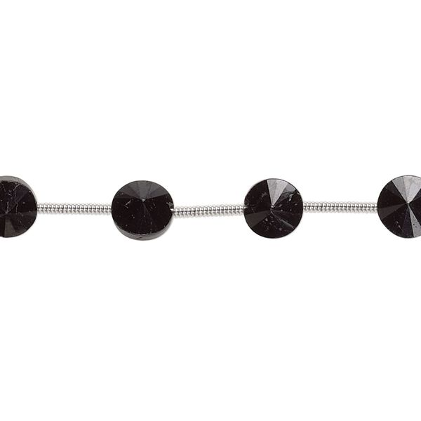 Black spinel 1pkg14, hand-cut faceted flat round bead natural 6-7mm image number 0