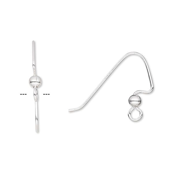 Ear wire, silver-plated brass, 18mm perfect balance angular fishhook with 3mm ball and open loop, 22 gauge. Sold per pkg of 50 pairs. image number 0