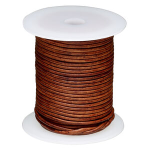 Cord, leather (dyed) 1pkg25yd, antique rust, 2mm round, per spool.
