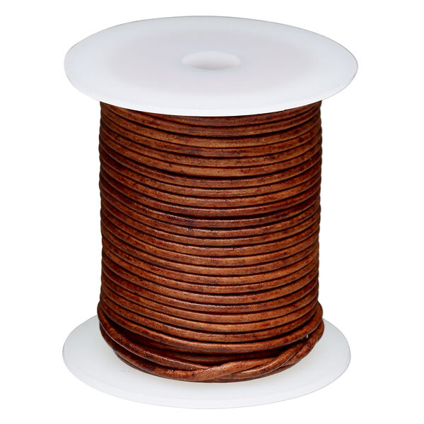 Cord, leather (dyed) 1pkg25yd, antique rust, 2mm round, per spool. image number 0