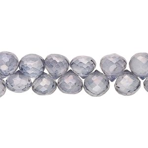 Quartz crystal 1pkg1, hand-cut top-drilled micro-faceted teardrop bead 7 inch 7x6mm-10x9mm
