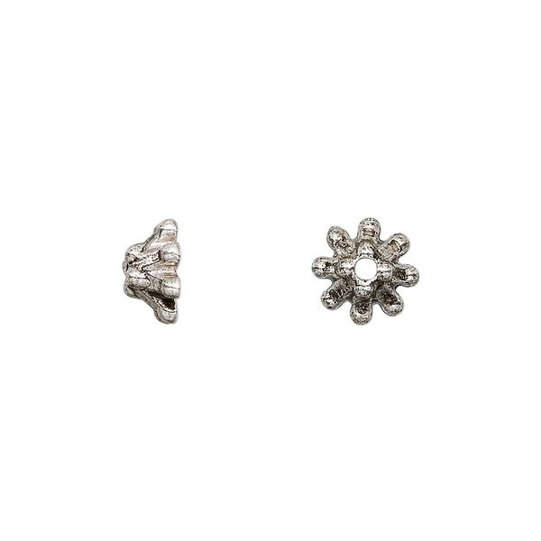 Bead cap, antique silver-finished "pewter" (zinc-based alloy), 8.5x4mm fancy round, fits 6-8mm bead. Sold per pkg of 24. image number 0