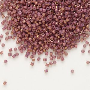 Seed bead, Delica®, glass, pkg/250g, #11 round, opaque metallic gold iris rhubarb (DB-1016).