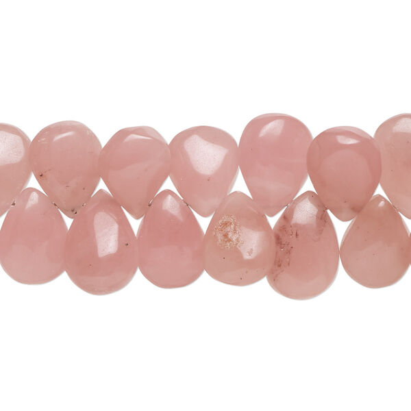 Bead, pink chalcedony (dyed), 10x8mm-13x9mm hand-cut top-drilled faceted puffed teardrop with 0.4-1.4mm hole, B grade, Mohs hardness 6-1/2 to 7. Sold per 8-inch strand, approximately 50 beads. image number 0