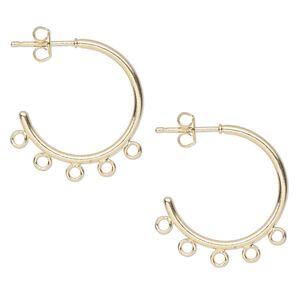 Earring hoop 1pkg10 gold-plated, 21mm 0.75 round / 5 closed loop / earnuts, 20 gauge brass 5 pair