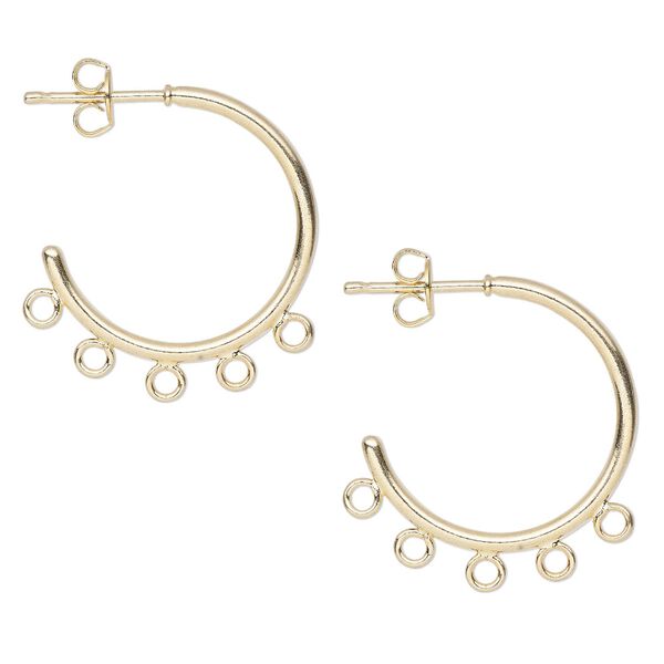 Earring hoop 1pkg10 gold-plated, 21mm 0.75 round / 5 closed loop / earnuts, 20 gauge brass 5 pair image number 0