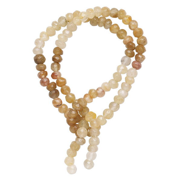Bead, yellow iron quartz (natural), 5x3mm-6x5mm hand-cut faceted rondelle, C grade, Mohs hardness 7. Sold per 13-inch strand. image number 0