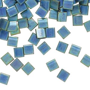Seed bead, TILA®, glass, pkg/10g, 5mm full tila square, opaque matte metallic iris blue, (TL-2064).
