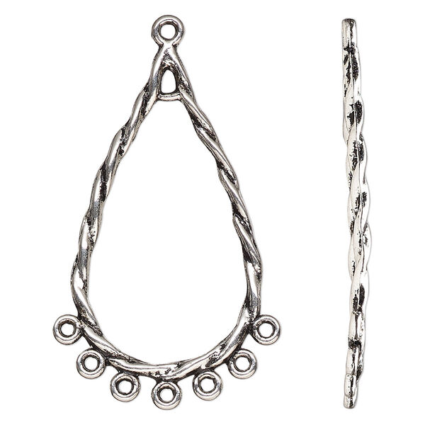Focal, antique silver-finished "pewter" (zinc-based alloy), 36x20.5mm double-sided open twisted teardrop with 8 closed loops. Sold per pkg of 20. image number 0
