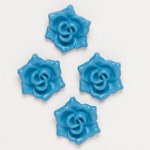 Charm, "pewter" (zinc-based alloy) and enamel, blue, 18x16mm flower with hidden loop. Sold per pkg of 4.