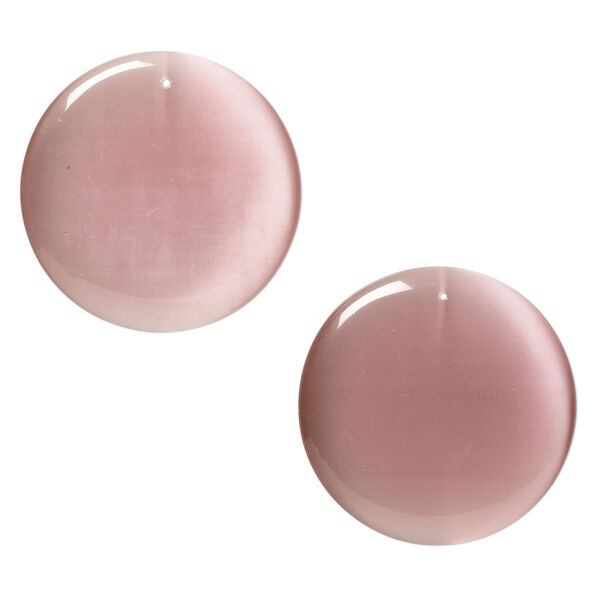 Focal, cat's eye glass (fiber optic glass), light pink, 50mm top-drilled round. Sold per pkg of 2. image number 0