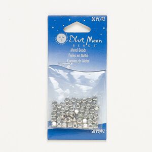 Bead, silver-finished "pewter" (zinc-based alloy), 4mm rounded cube. Sold per pkg of 50.