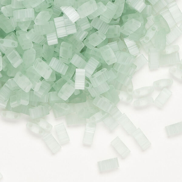 Seed bead, TILA®, glass, pkg/250g, 5x2.3mm half tila rectangle, translucent silk luster mint green (HTL-2559-1). image number 0