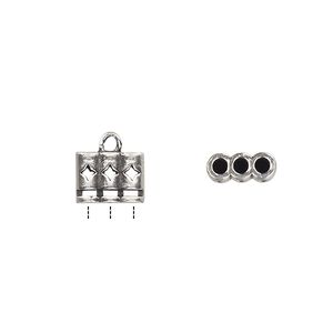 Cord end, glue-in, antique silver-plated brass, 9.5x7mm 3-strand double sided with diamond cutout design, 2mm inside diameter. Sold per pkg of 2.
