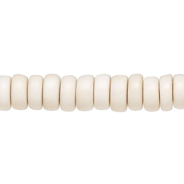 Bead, Taiwanese cheesewood (dyed / waxed), white, 8x4mm rondelle. Sold per pkg of (2) 15-1/2" to 16" strands. image number 0