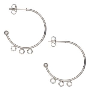 Earring hoop 1pkg2, 28.5mm 0.75 round / closed loop / 3mm ball / earnuts, 20 gauge stainless steel 1 pair