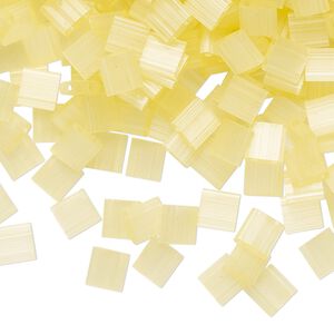 Seed bead, TILA®, glass, pkg/10g, 5mm full tila square, translucent silk luster light yellow, (TL-2554).