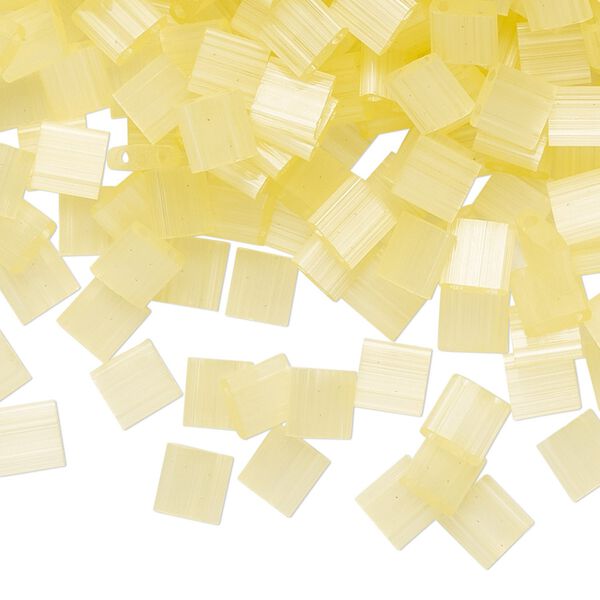 Seed bead, TILA®, glass, pkg/10g, 5mm full tila square, translucent silk luster light yellow, (TL-2554). image number 0