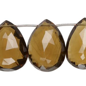 Golden quartz 1pkg12, hand-cut top-drilled faceted puffed teardrop bead 26x17mm-30x22mm