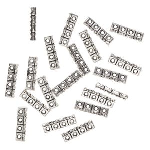 Bead, spacer, "pewter" (zinc-based alloy), pkg/20, 22x6mm 4-strand rectangle with hourglass design, antique silver finish, fits up to 6mm beads.