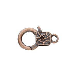 Clasp, lobster claw, antique copper-plated "pewter" (zinc-based alloy), 19.5x13mm with double-sided abstract design. Sold per pkg of 8.