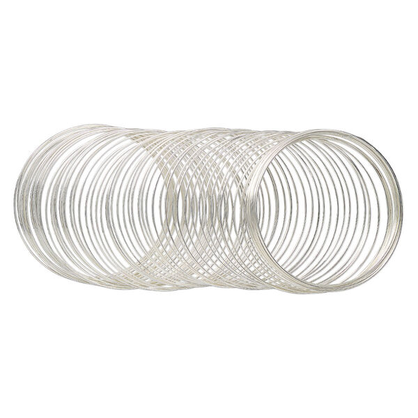 Memory wire 1pkg1 carbon steel, 1-3/4 inch bracelet, 1 ounce 0.65-0.75mm thick, silver plate image number 0