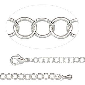 Chain 1pkg1 silver-plated cable, 3.5mm round / lobster claw clasp, steel / brass 7.5 inch