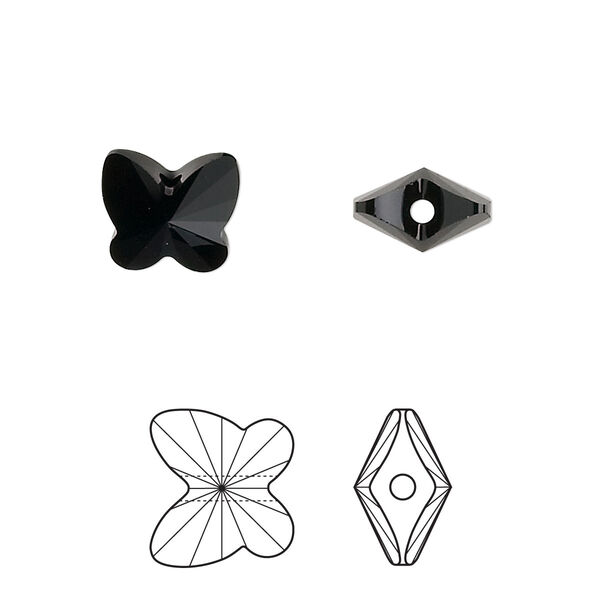 Bead 12pk jet, Crystal Passions® 10x9mm butterfly 5754 image number 0