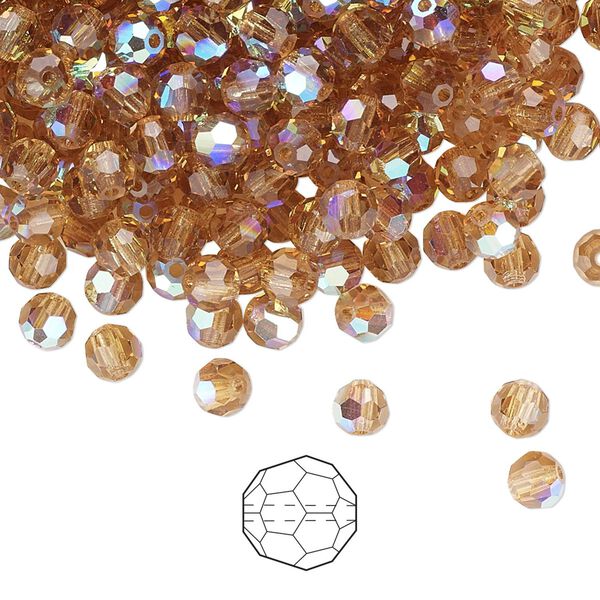 Bead 144pk light Colorado topaz AB, Preciosa Czech crystal 4mm round image number 0