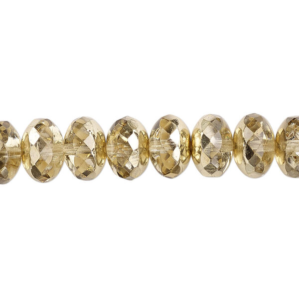 Bead, Czech fire-polished glass, metallic pale gold, 11x7mm faceted rondelle. Sold per pkg of 600 (1/2 mass). image number 0