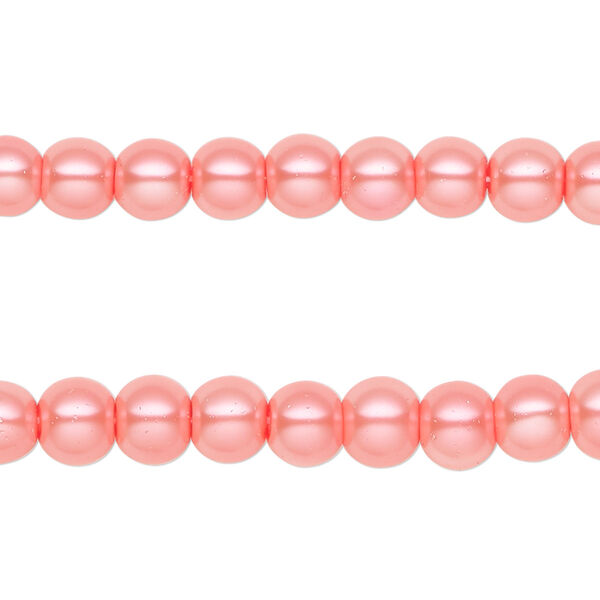 Bead, glass pearl, salmon, 5-6mm round. Sold per pkg of (2) 15-inch strands, approximately 140 beads. image number 0