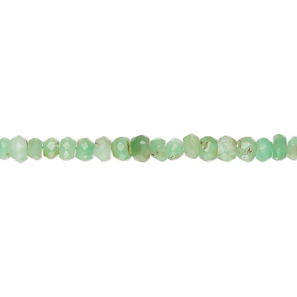 Bead, chrysoprase (natural), light to medium, 3x2mm-4x3mm hand-cut faceted rondelle, B- grade, Mohs hardness 6-1/2 to 7. Sold per 14-inch strand, approximately 150 beads. image number 0