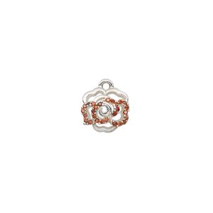 Charm, sterling silver and cubic zirconia, red, 10.5mm rose. Sold individually.
