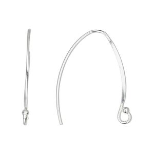 Ear wire 1pkg2 sterling silver, 28mm flat marquise / open loop, 19 gauge 1 pair