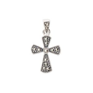 Marcasite / sterling silver 1pkg1, cross pendant natural 25x14mm