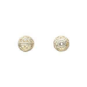 Bead, gold-plated brass, 8mm filigree round. Sold per pkg of 100.