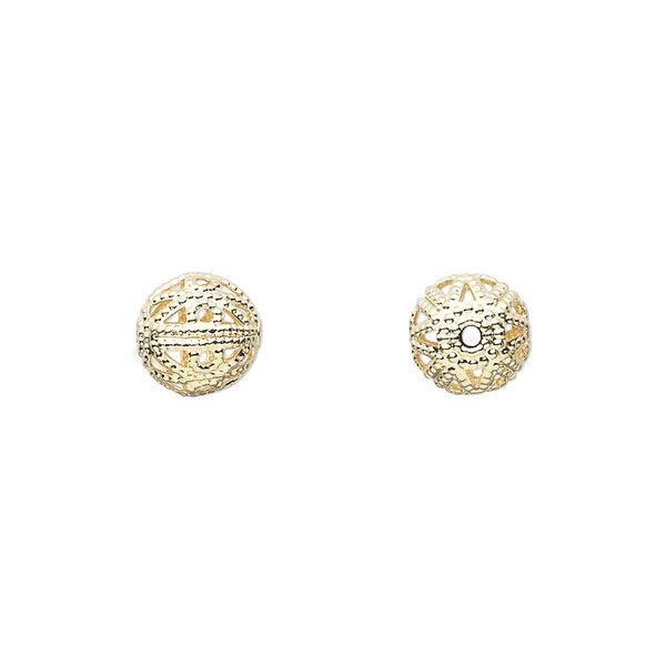 Bead, gold-plated brass, 8mm filigree round. Sold per pkg of 100. image number 0