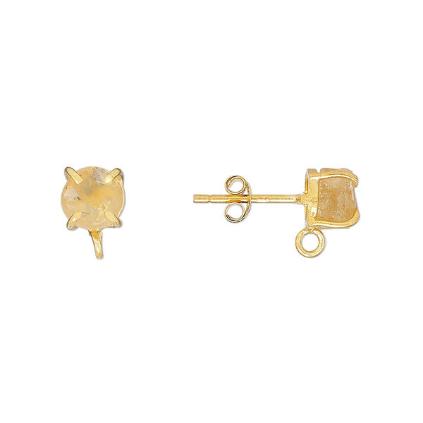 Sterling silver / citrine 1pkg2, rough nugget earstud / closed loop gold-plated 5-7mm image number 0