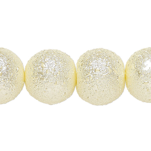 Bead, glass, opaque ivory, 16mm textured round. Sold per 15-1/2" to 16" strand. image number 0