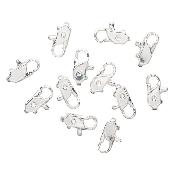 Clasp, lobster claw, silver-finished brass, 10x4mm. Sold per pkg of 12. image number 0