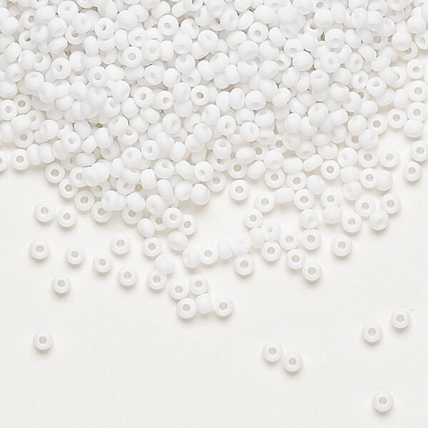 Seed bead, Preciosa Ornela Czech glass, pkg/50g, #11 rocaille, opaque matte chalkwhite, (03050). image number 0