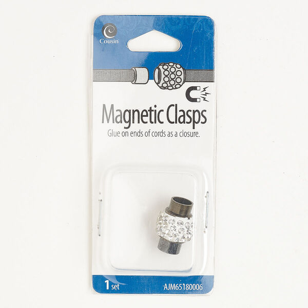 Clasp, magnetic, steel/brass/glass, pkg/1, antique brass finish/white/clear, 19x14mm. image number 0