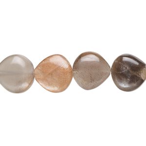 Peach moonstone / grey moonstone 1pkg1, hand-cut puffed teardrop bead natural 7 inch 12x11mm-13x12mm