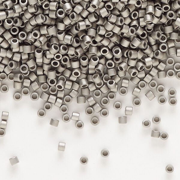Seed bead, Delica®, glass, pkg/250g, #10 round, opaque matte nickel-plated (DBM-0321). image number 0