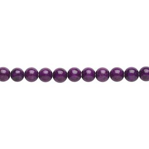 Bead, riverstone (dyed), violet, 4mm round, B grade, Mohs hardness 3-1/2. Sold per 15-1/2" to 16" strand.