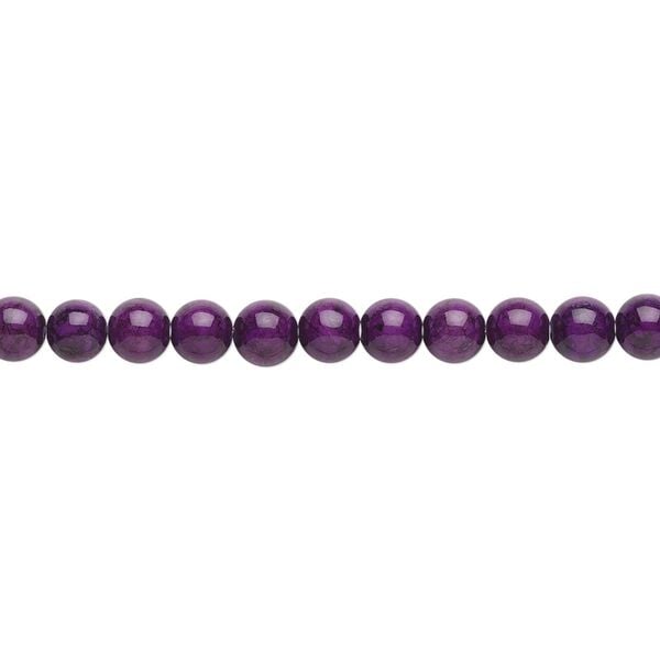 Bead, riverstone (dyed), violet, 4mm round, B grade, Mohs hardness 3-1/2. Sold per 15-1/2" to 16" strand. image number 0